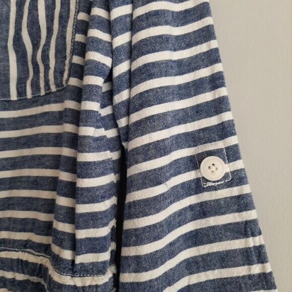 JOE FRESH Button Down Light Shirt Jacket Utility Roll-Up Sleeves Stripes Sz M - Picture 7 of 16